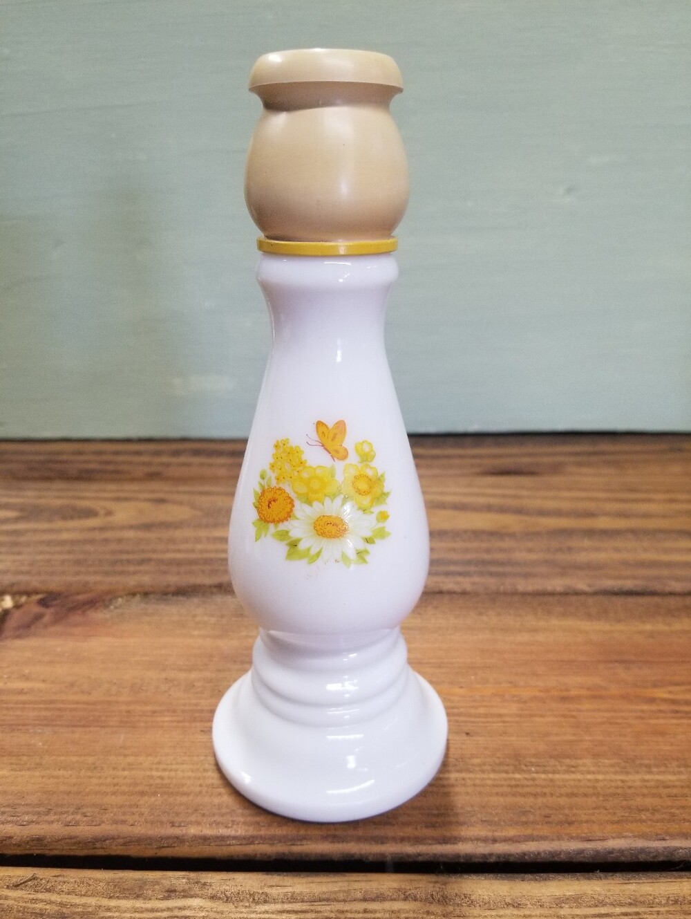 Vintage Avon Milk Glass Candle Holder Floral Bottle Decor EMPTY BOTTLE